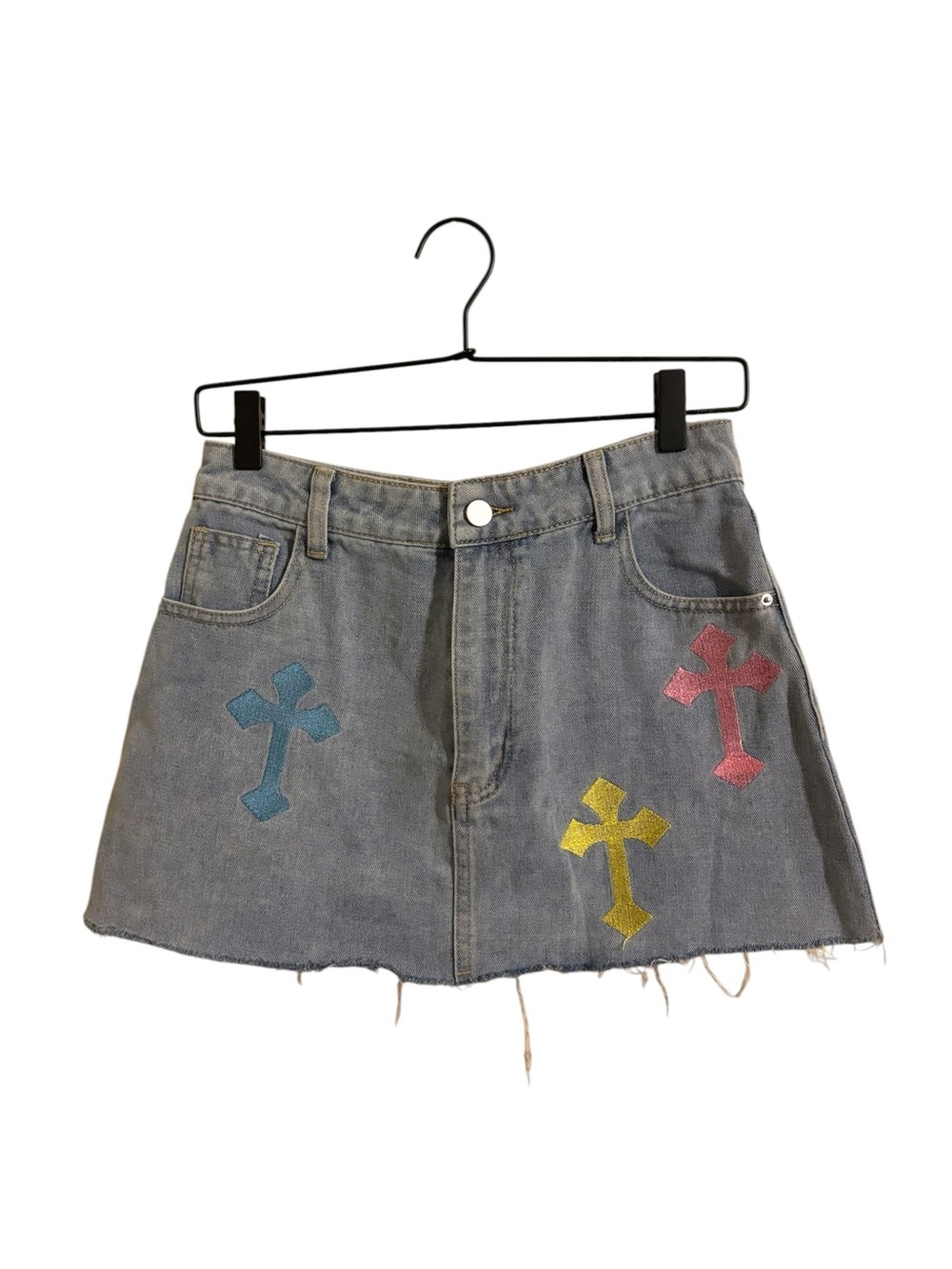 Kollyy Denim Mini Skirt Embroidered Cross Small NWT